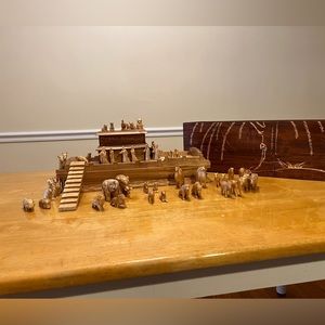 Noah’s Ark- hand carved wood- over 50 pieces